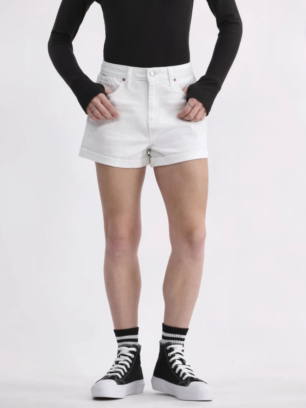 No Boundaries White High-Rise Cuffed Denim Shorts